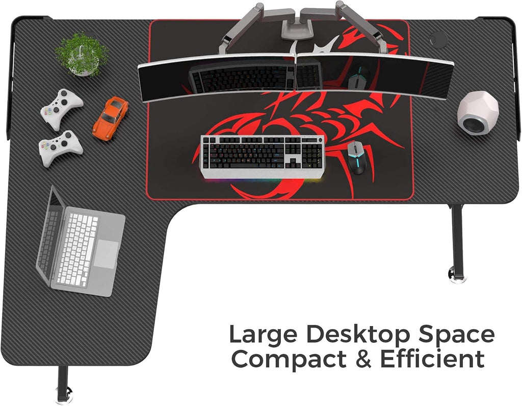 Black L Shaped 60 Inch Corner Gaming Desk with Mouse Pad and Cable Management Z460