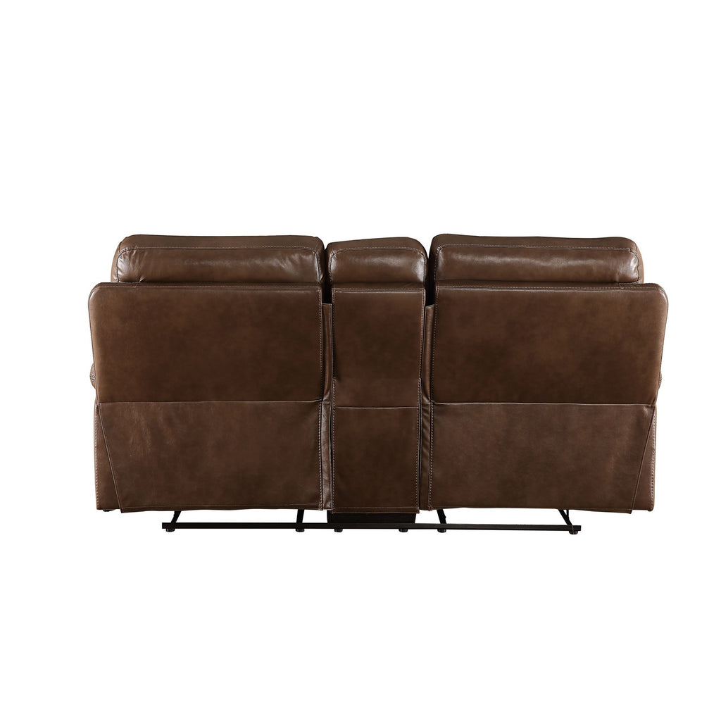 Brown Leatherette Motion Loveseat with Tufted Seat A141