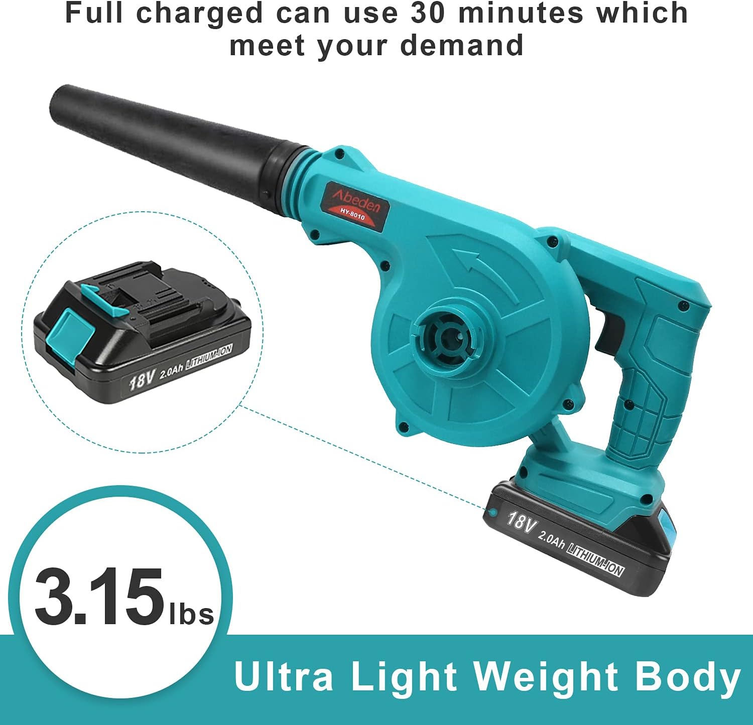 Cordless 2-in-1 Electric Handheld Leaf Blower with 2 Pack 18V 2.0 Ah Lithium Battery V468066