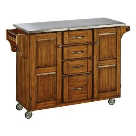 Oak Kitchen Island with Stainless Steel Top Q565
