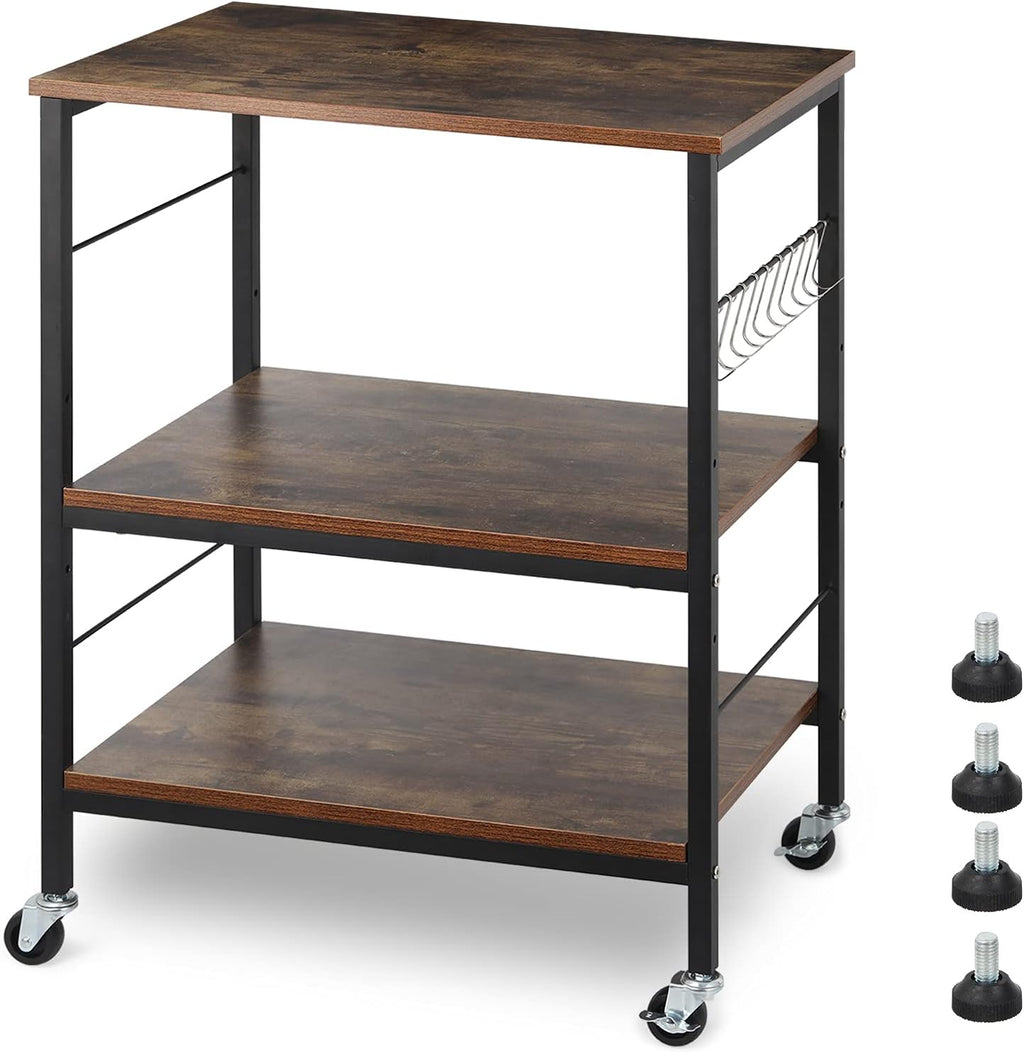3 Tier Rolling Kitchen Cart with 10 Hooks S718