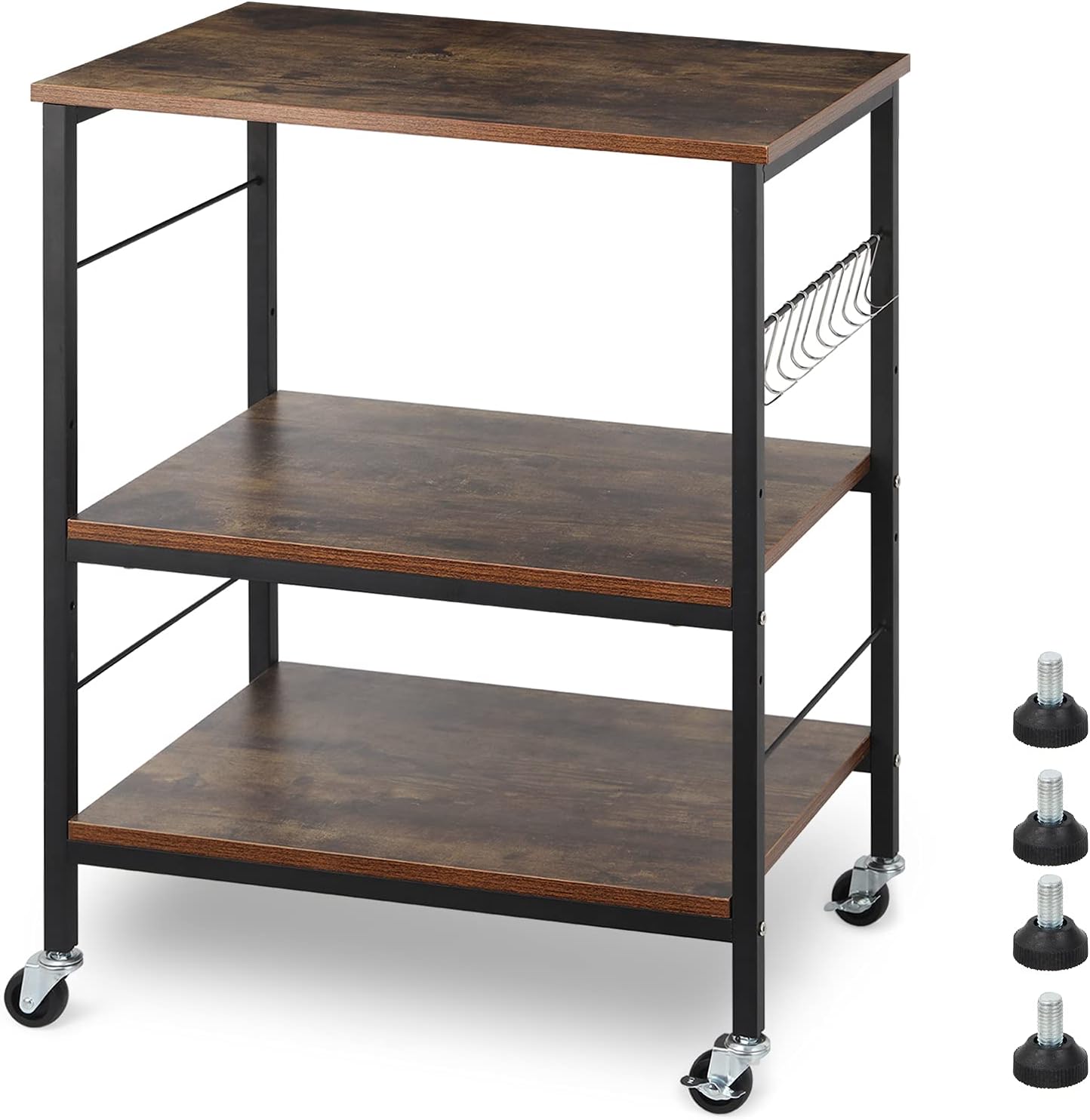 3 Tier Rolling Kitchen Cart with 10 Hooks S718