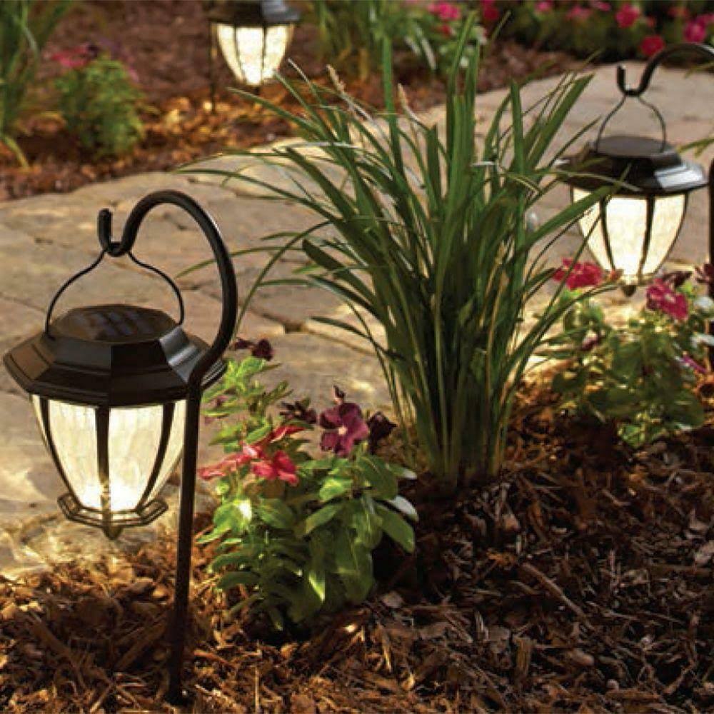 Matte Black Outdoor Integrated LED Path Light with Hammered Glass Lens (4-Pack) Y605