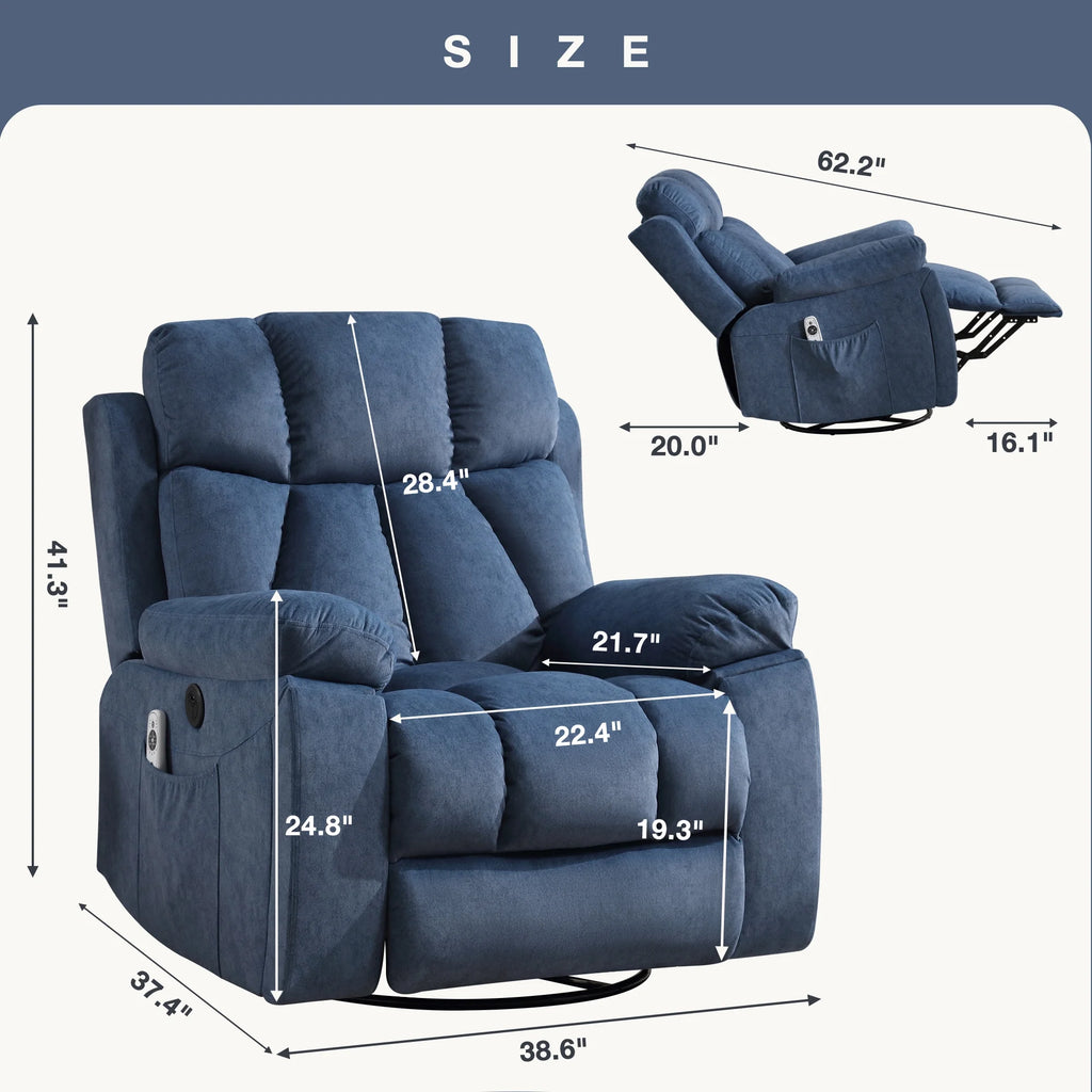 Blue Recliner Chair with Massage and Heat W22565