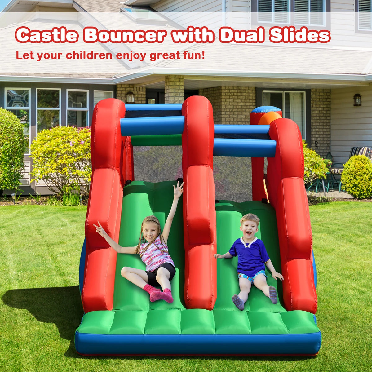 Inflatable Bounce House 3-in-1 Dual Slides Jumping Castle with 550W Blower T924
