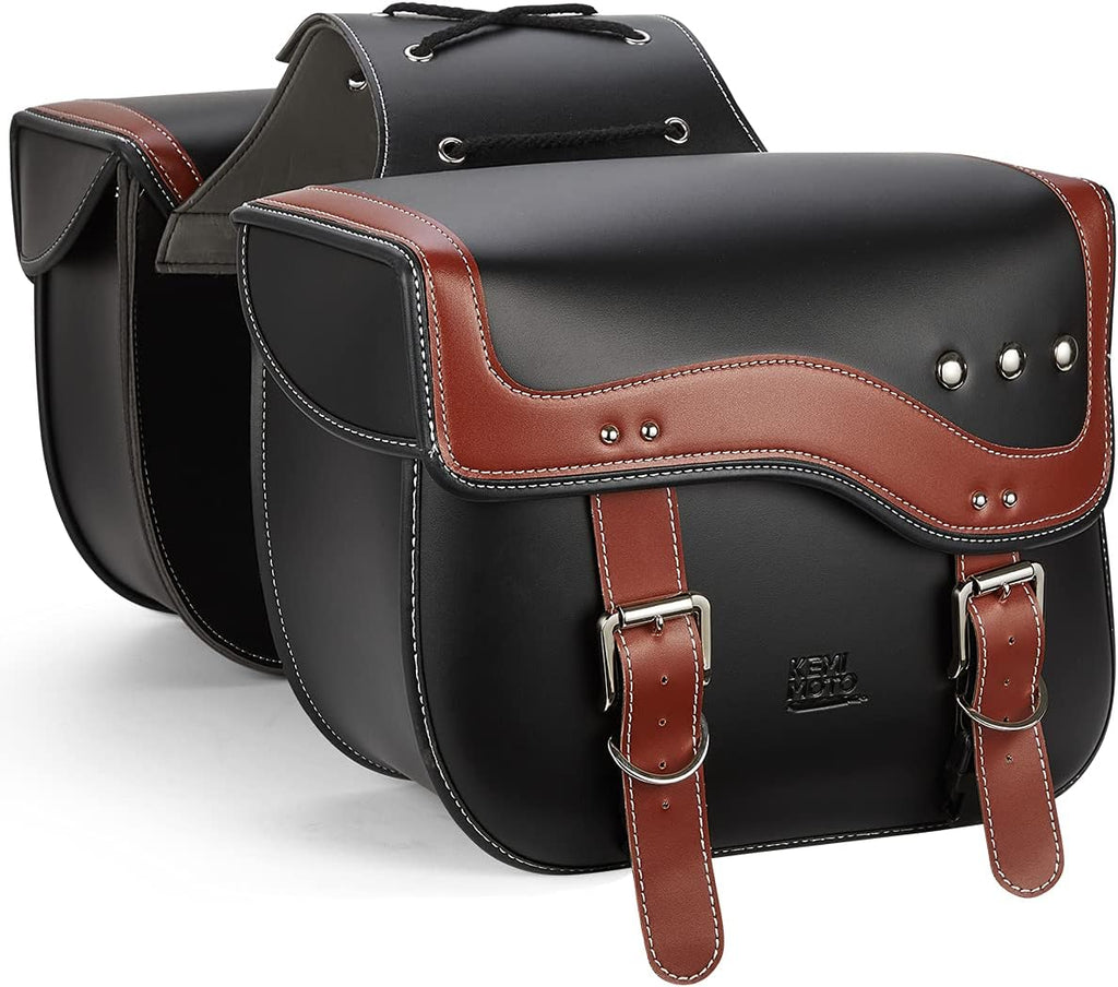 Black Leather PU Motorcycle Saddlebags Z435553