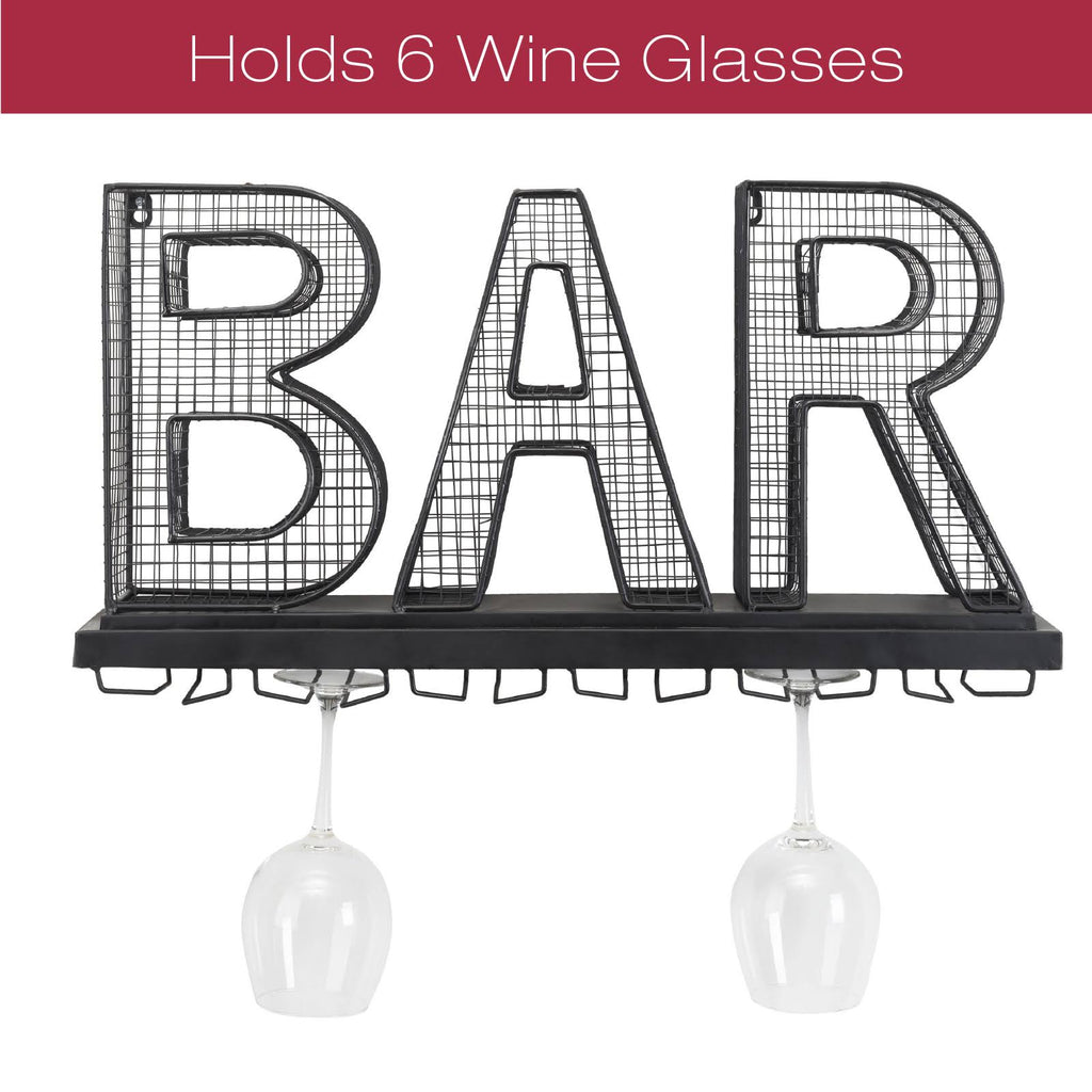 Wall Mounted Wine Glass Holder and Cork Holder Holds 6 Wine Glasses J457657