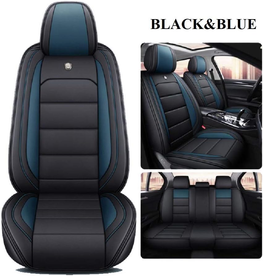 Black & Blue Leather Car Seat Covers Full Set B29531