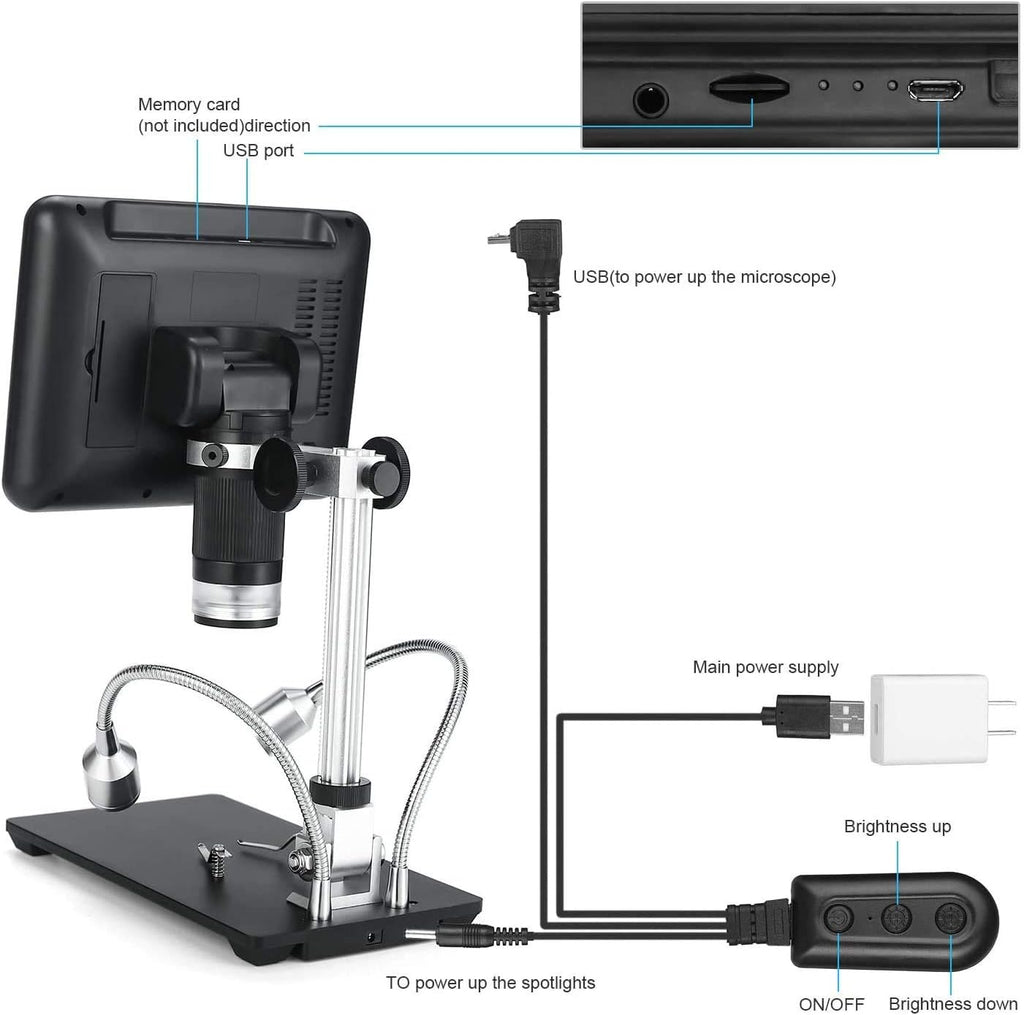 Digital Microscope with 7-inch LCD Screen, 200X Magnification F119