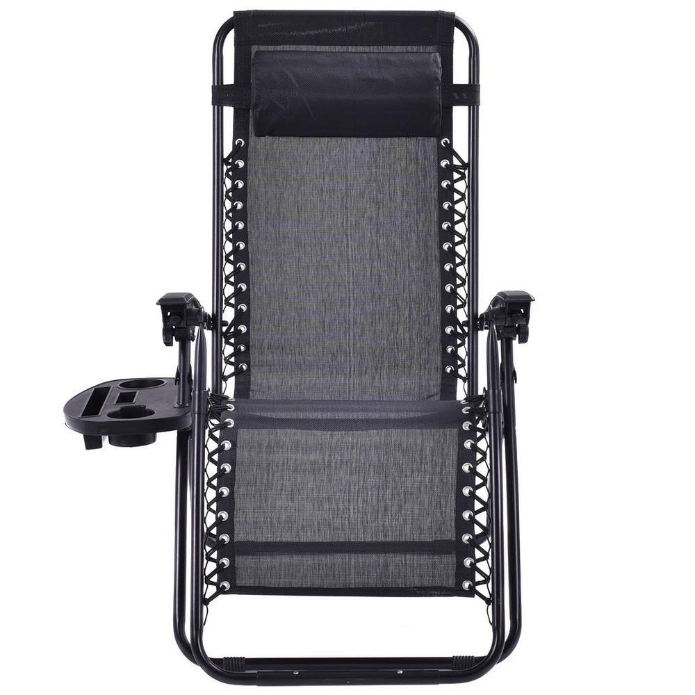 Folding Metal Outdoor Lounge Chair in Black (2-Pack) W532093
