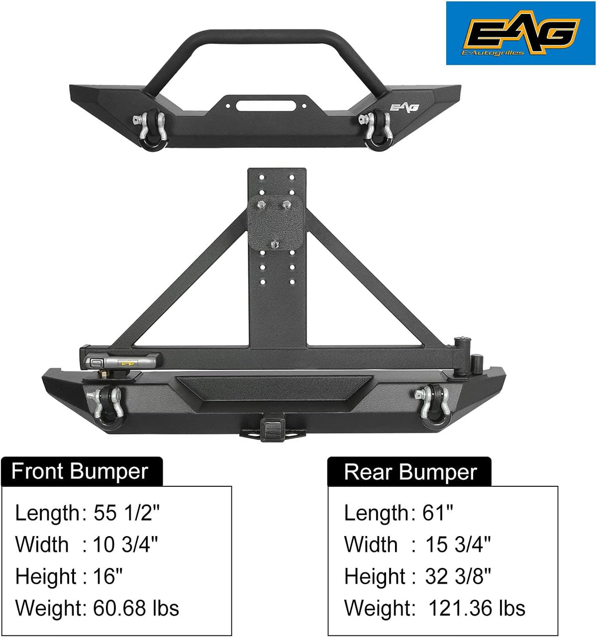 Rear Bumper with Tire Carrier & Front Bumper with LED Lights Bumper Combo P268026