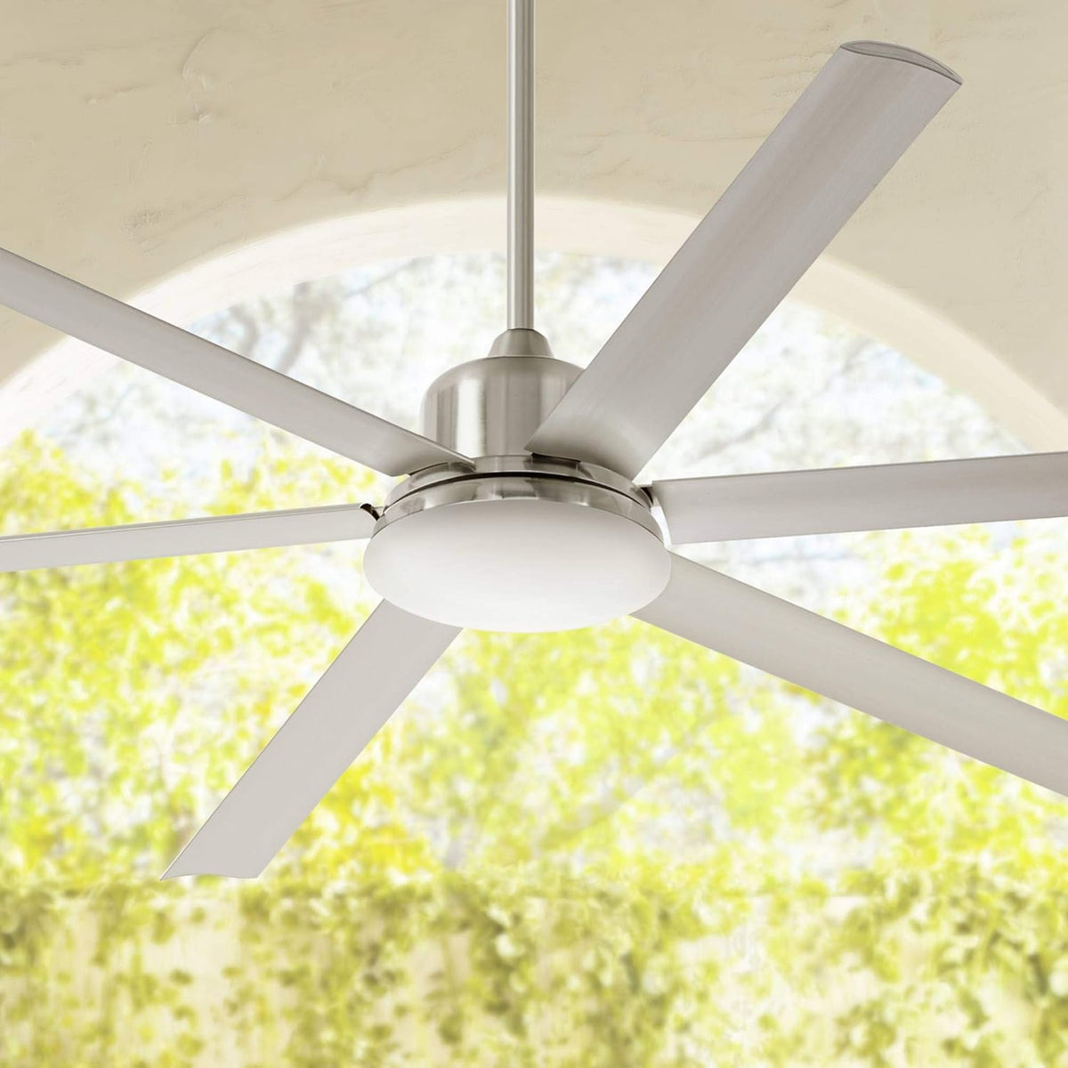 Brushed Nickel Damp Rated Indoor Outdoor Ceiling Fan with Light LED Remote Control A60202
