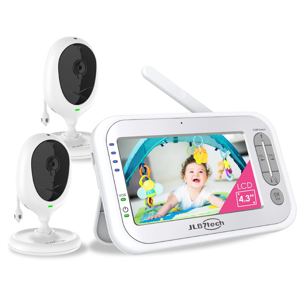 Video Baby Monitor with 2 Digital Cameras, 4.3 LCD Display, Automatic Night Vision, Two-Way Talkback, Temperature Detection, Vox, Zoom in Lens D494