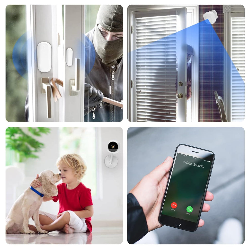4 Piece Wireless Home Security System Kit with Door Window Sensor, WiFi Indoor Camera, Smart Hub, PIR Motion Detector M1336