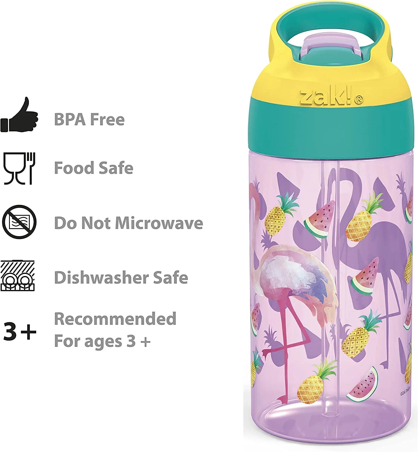 16oz Durable Plastic Kids Water Bottle with Straw and Carrying Loop, 2PK Set Y9443