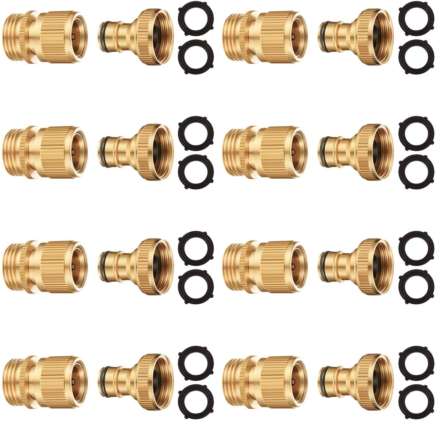 Solid Brass 3/4 inch GHT Garden Hose Quick Connector Set, Pack of 2 E4069