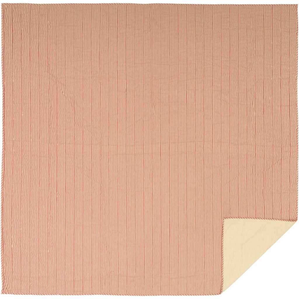 Red Ticking Stripe California King Quilt Coverlet X5743