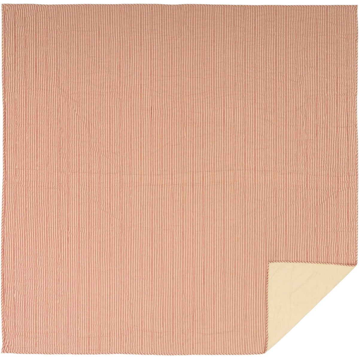 Red Ticking Stripe California King Quilt Coverlet X5743