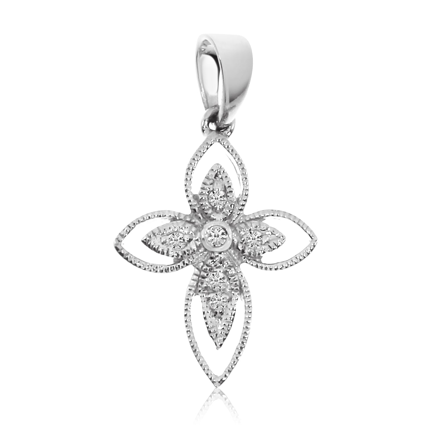 14K White Gold Diamond Cross with 18" Chain X179