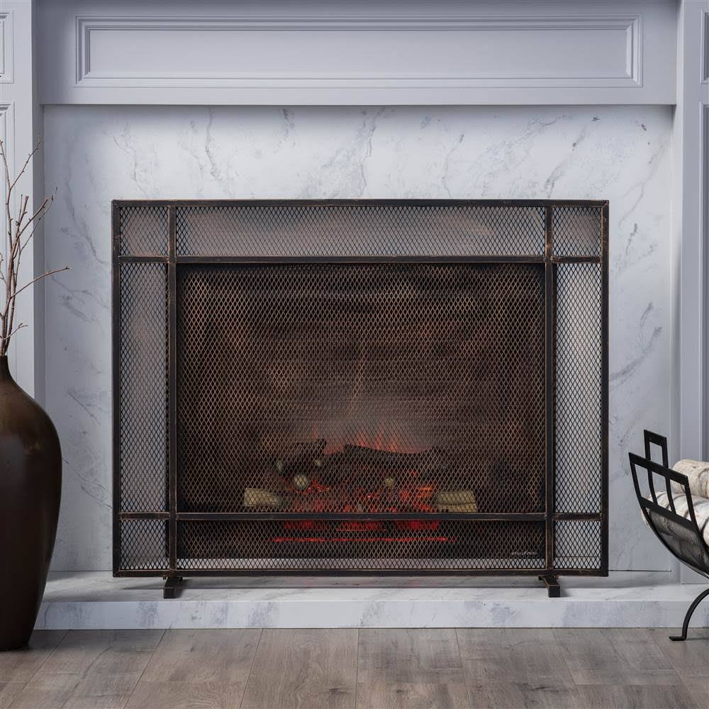 Black Brushed Gold Single Panel Iron Fire Screen H159375