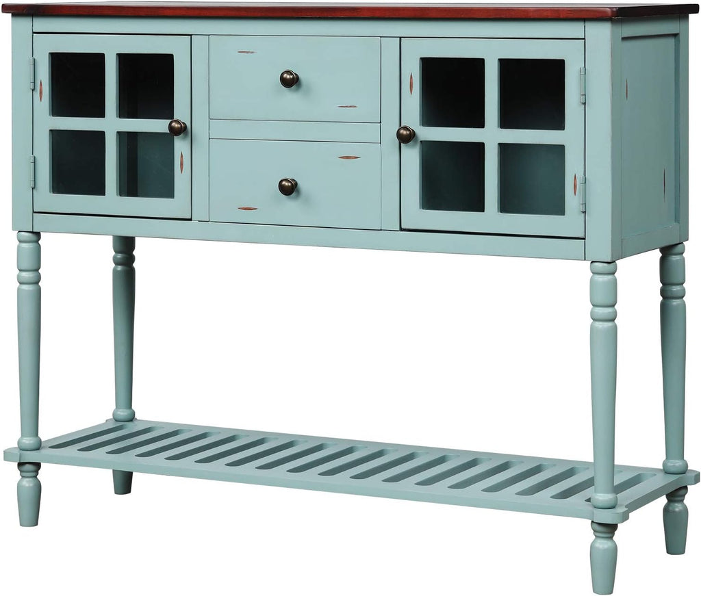 Antique Blue Sofa Table with Two Drawers and Two Cabinets C416