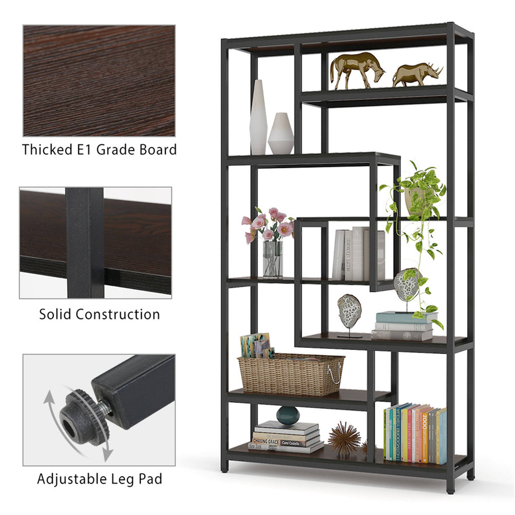 Black Staggered Bookshelf Etagere Bookcase P3268