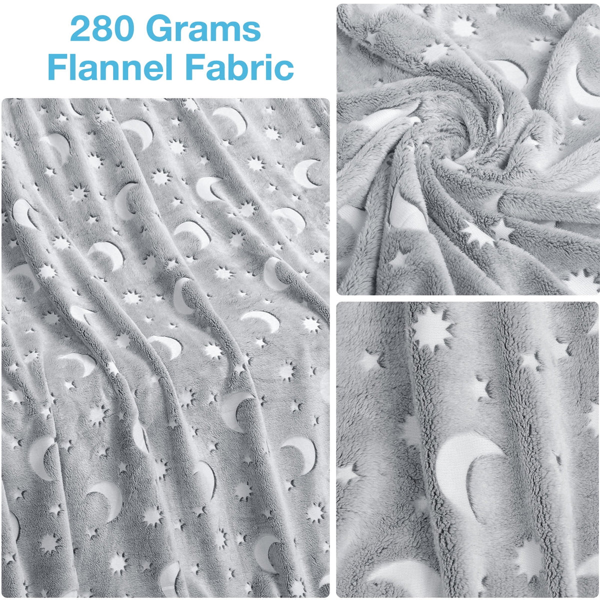 Glow in The Dark Plush Fleece Throw Blanket 60x70 inches Grey R56578