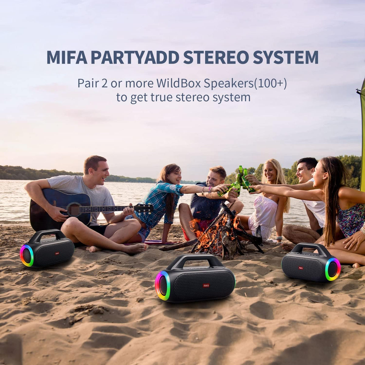 Portable Bluetooth Speaker with 2 Subwoofers, 2 Tweeters, LED Light, IPX7 Waterproof, 24H Playtime, 60W T678495
