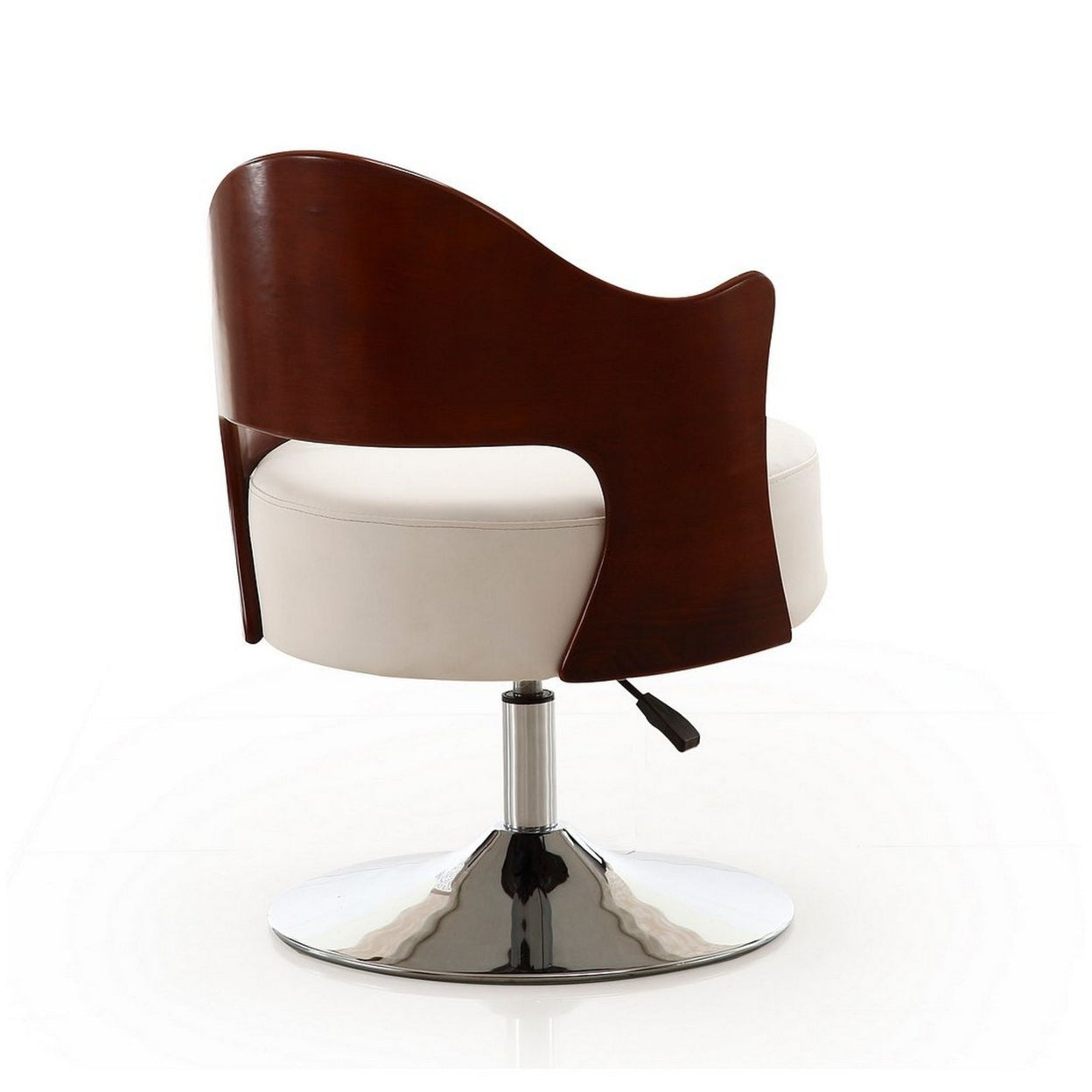 White and Polished Chrome Faux Leather Swivel Accent Chair J4669