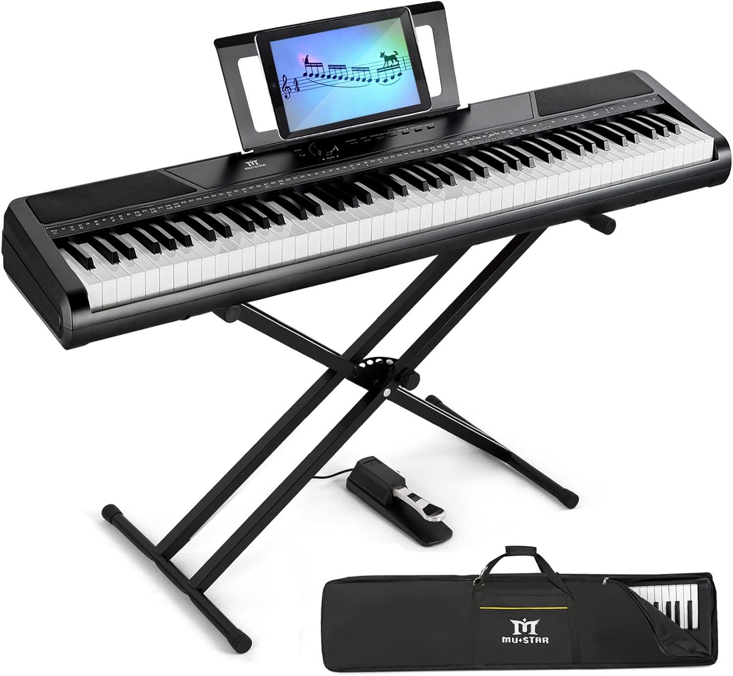 White Digital Piano 88 Weighted Keys with Stand, Bluetooth Connection, Portable Case, Sustain Pedal Z1875