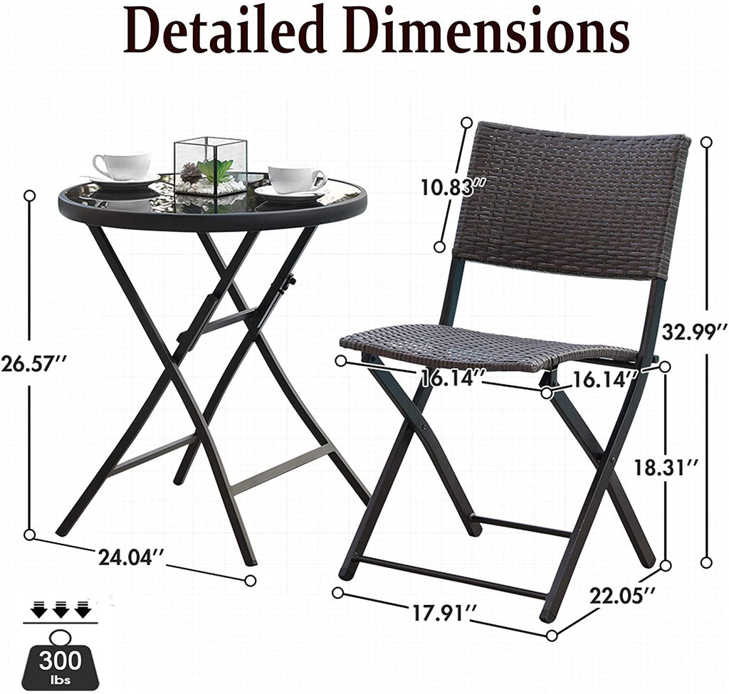 3 Pieces Outdoor Patio Bistro Set with Folding Patio Round Table and Chairs S632
