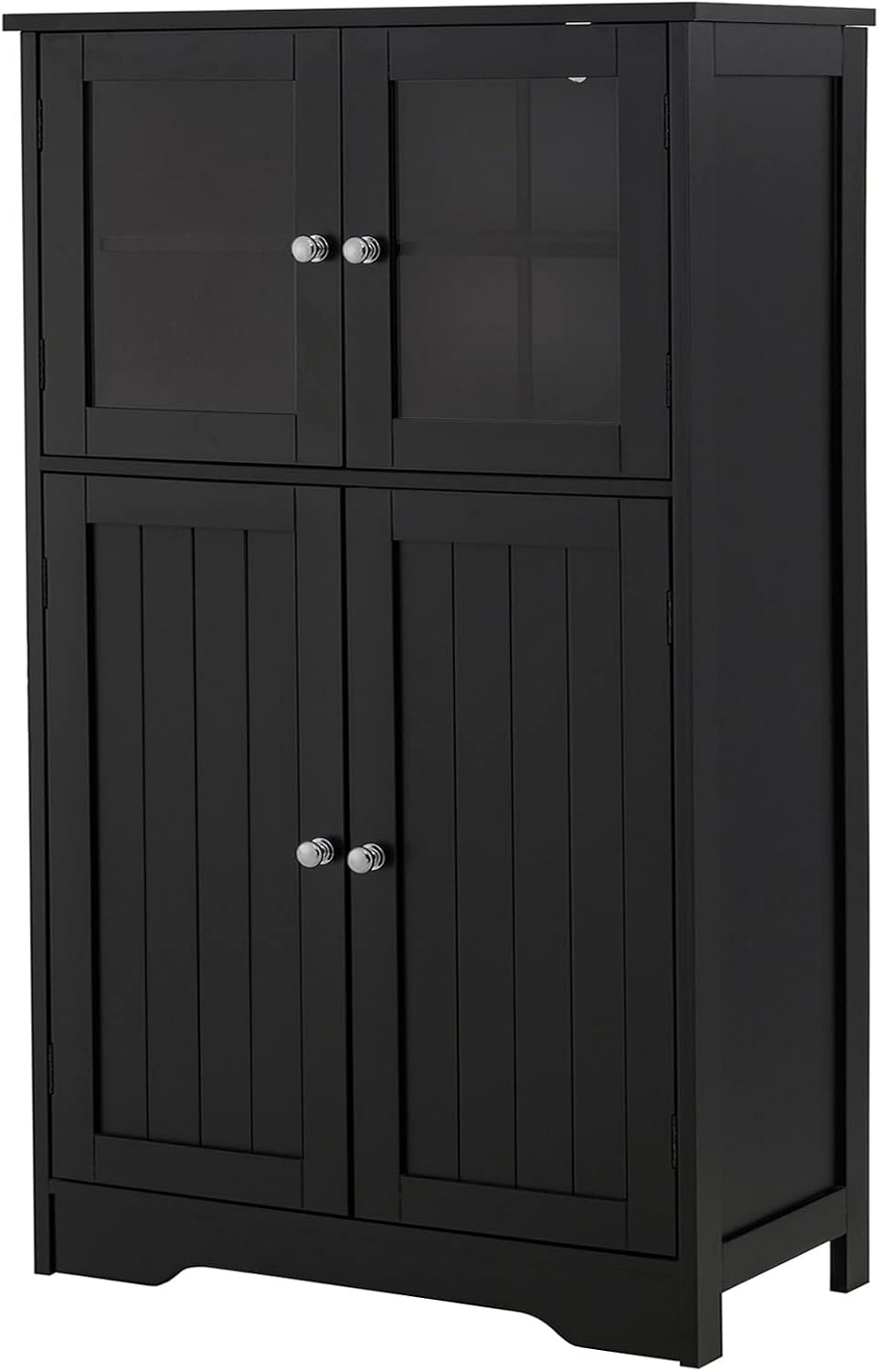 Black Freestanding Bathroom Floor Cabinet with Glass Doors and Adjustable Shelf I597