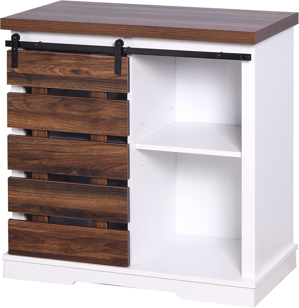 Wooden Storage Cabinet with Sliding Barn Door and Interior Shelves P4608