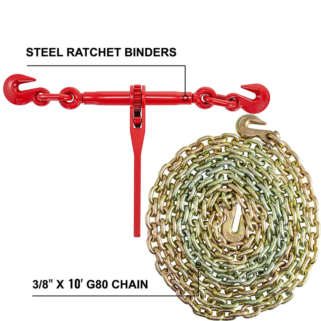 Chain and Binder Kit 3/8in-1/2in with Ratchet Binders and G70 Hooks B837899