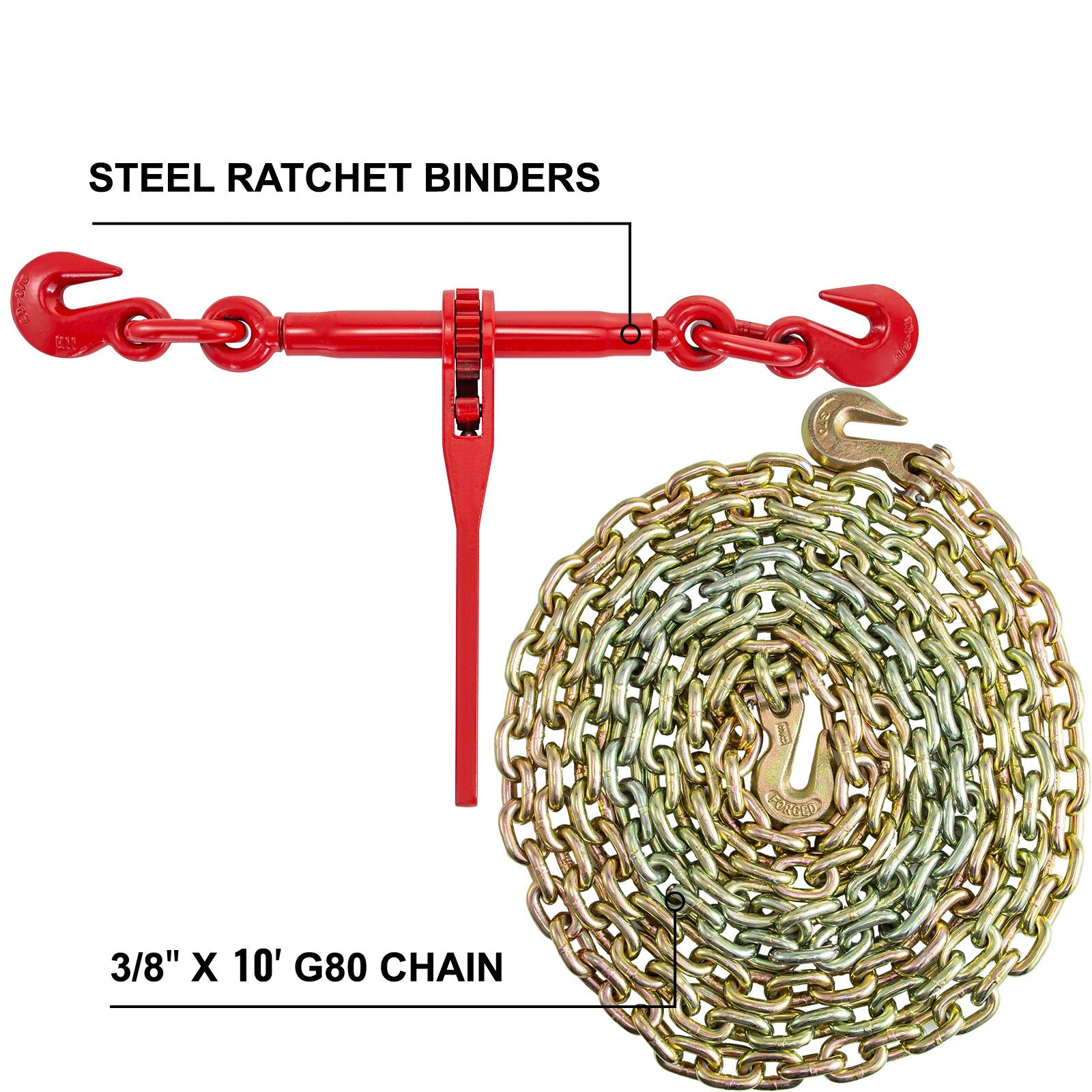 Chain and Binder Kit 3/8in-1/2in with Ratchet Binders and G70 Hooks B837899