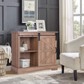 Farmhouse Storage Chest with Sliding Barn Door and Metal Knob, 31.5L x 13.8W x 28.1H, Burlywood Q457