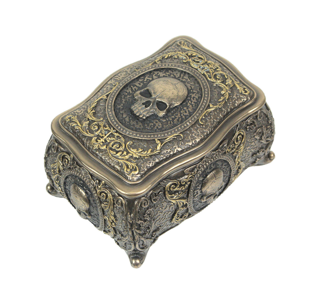 Metallic Bronze Finished Human Skull Cameo Design Trinket Box Y564