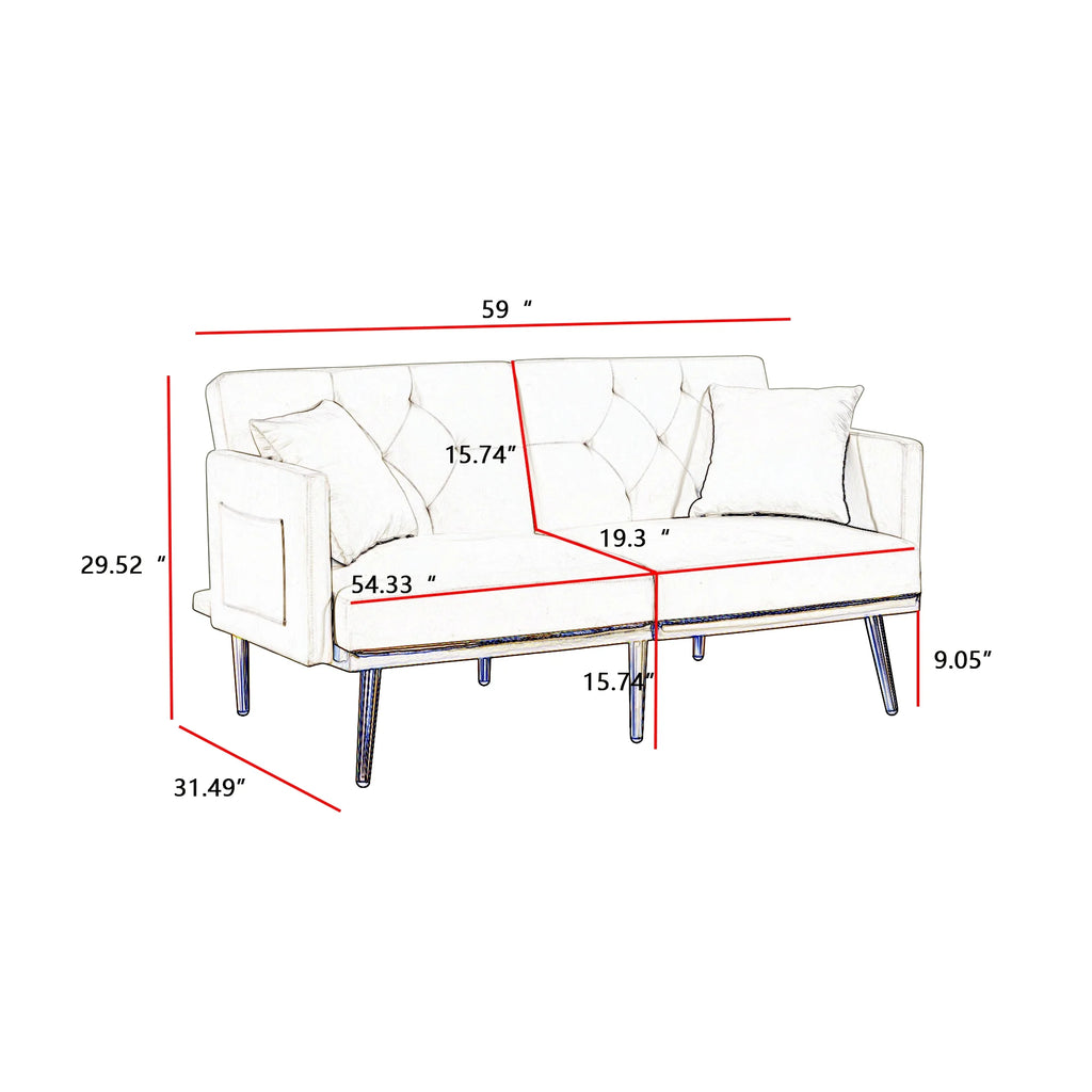 Modern Velvet Tufted Sofa Bed with Metal Legs 2 Pillows S47902