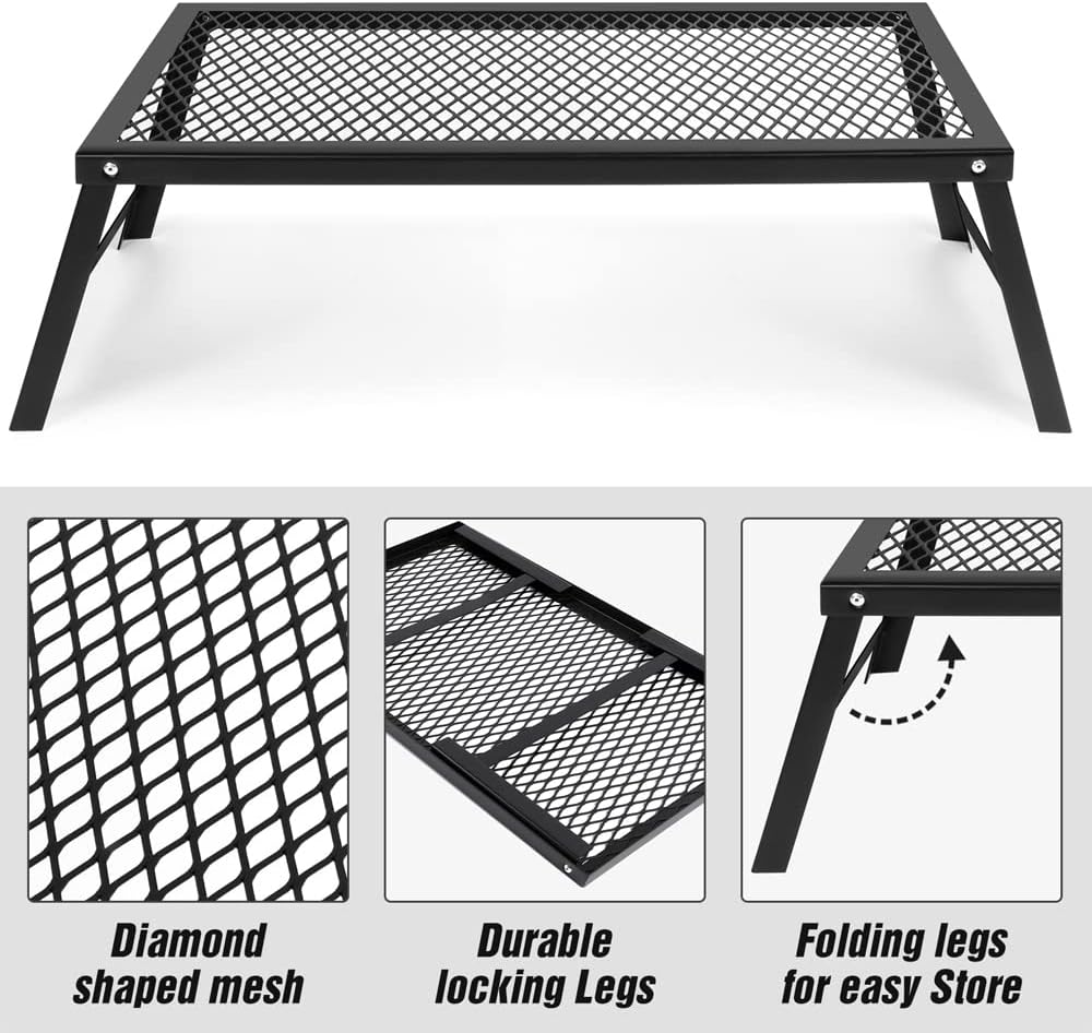 Black Steel Folding Campfire Grill with Legs R839