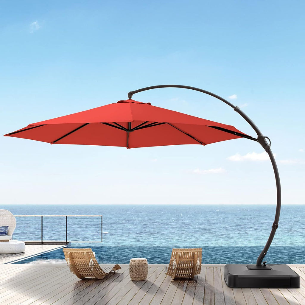 Beige 12FT Aluminum Offset Patio Umbrella with Base X136109