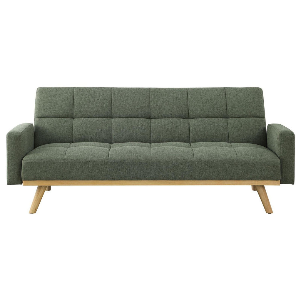 Green Tufted Fabric Sofa Futon Bed with Wooden Legs P305