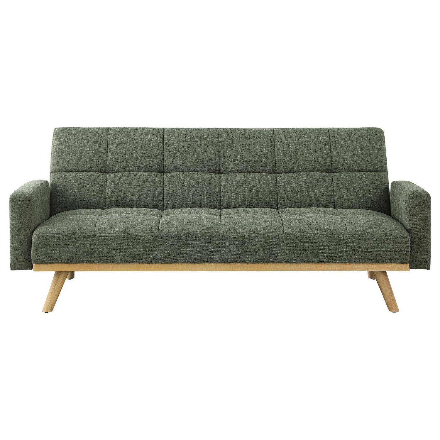 Green Tufted Fabric Sofa Futon Bed with Wooden Legs P305