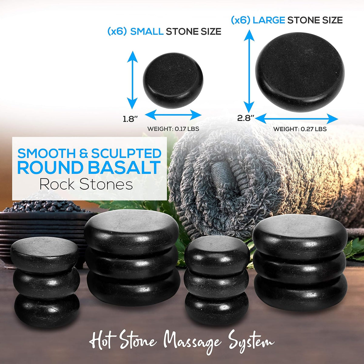12 Pc Black Stone Massage Kit with Bamboo Heating Case S535