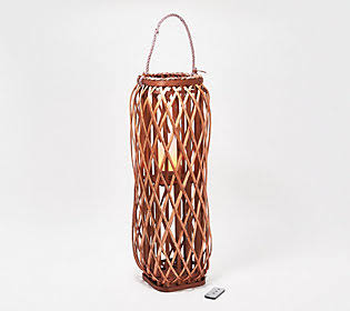 28x22 Square Wicker Lantern with Tiki Flame K73576