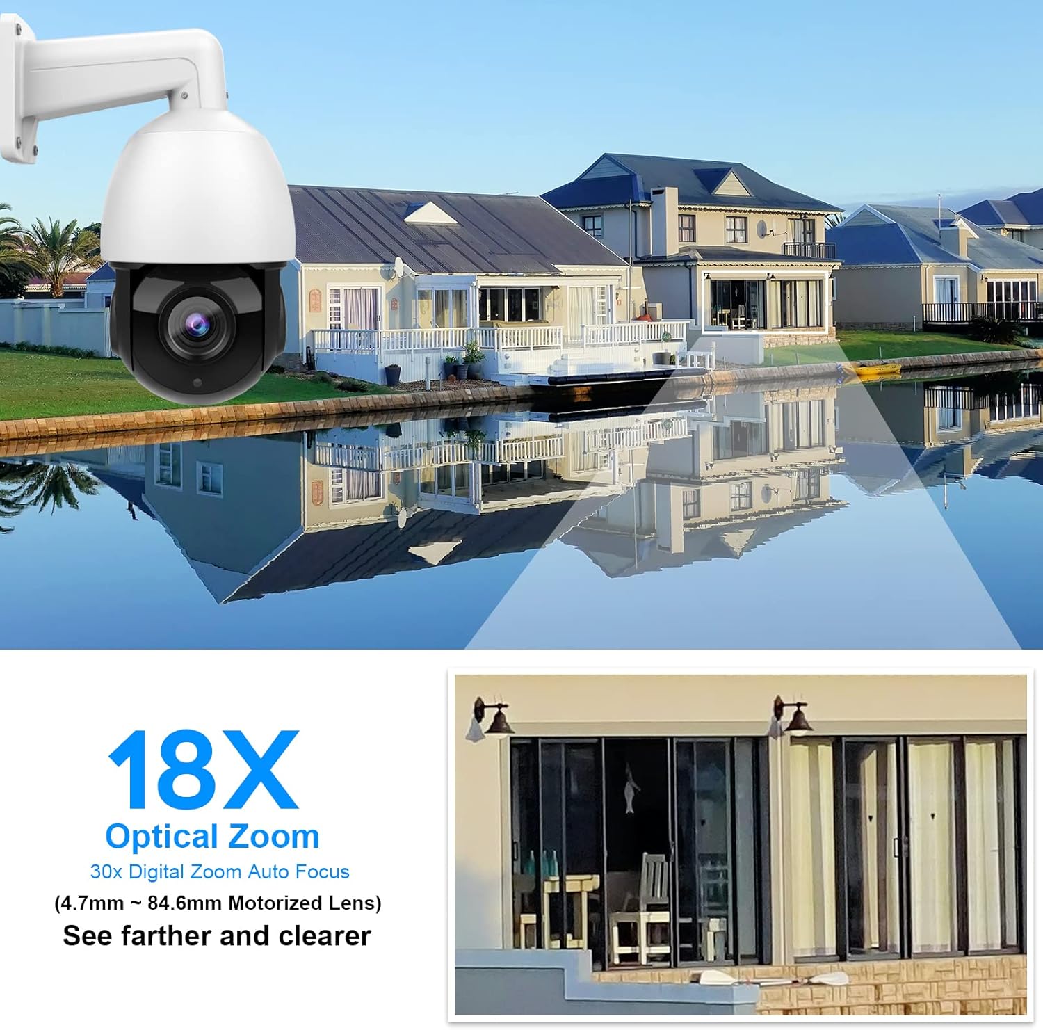 4K 8MP Outdoor PTZ PoE IP Camera Speed Dome with 18x Optical Zoom, 164ft IR Night Vision, IP66 Q78136