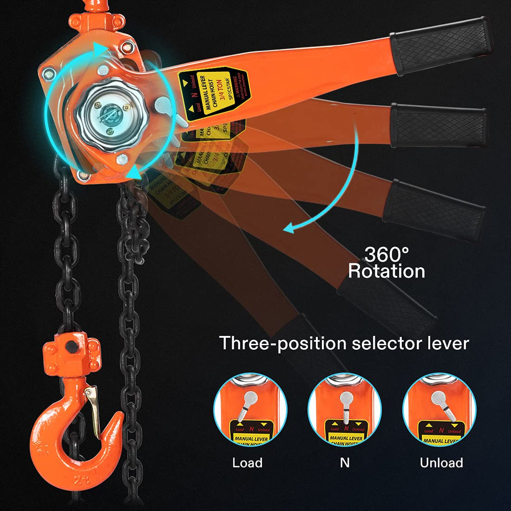 3/4 Ton Capacity 5 Feet Lever Chain Hoist with 2 Hooks T88028
