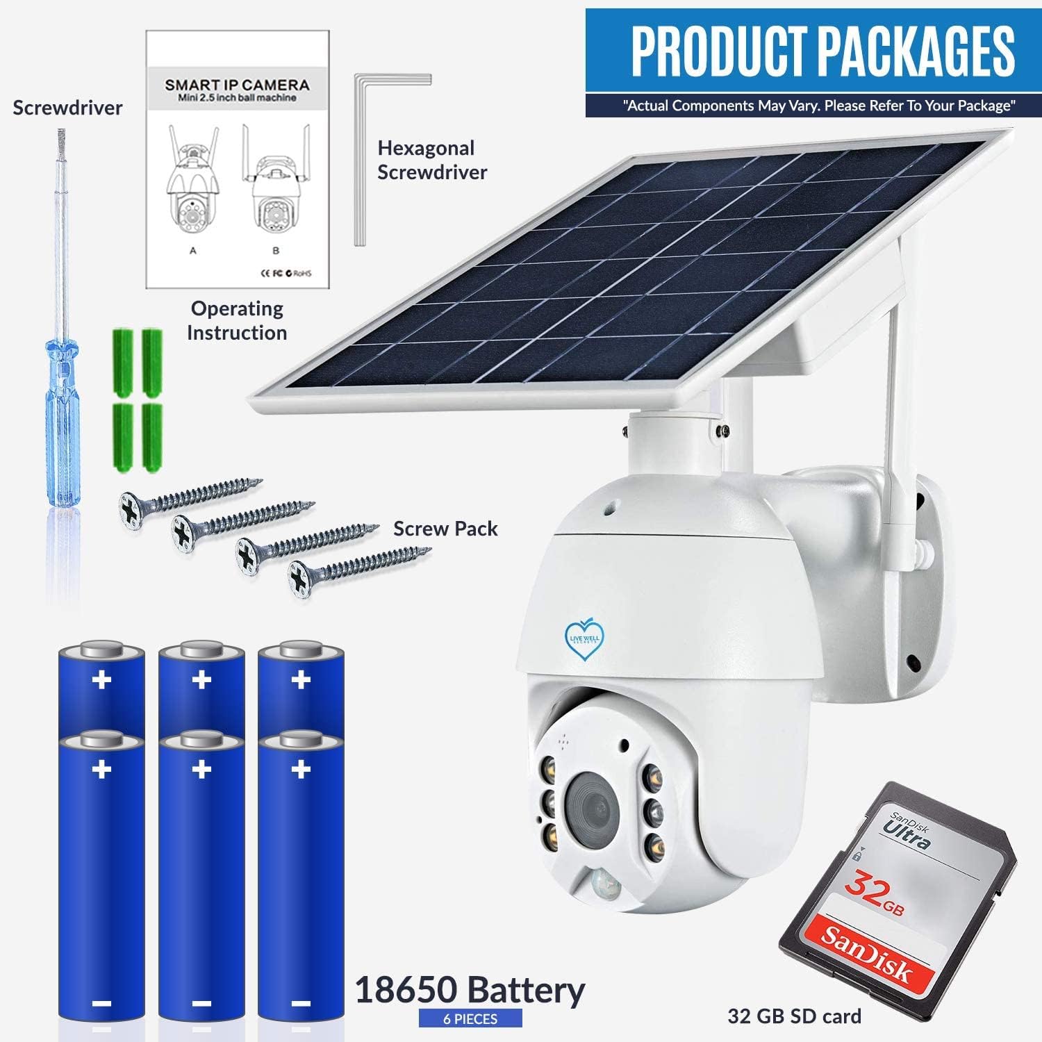 Outdoor Solar WiFi Security Camera with 6 x 18650 Batteries V778
