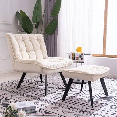 Beige Velvet Accent Chair with Ottoman H699033