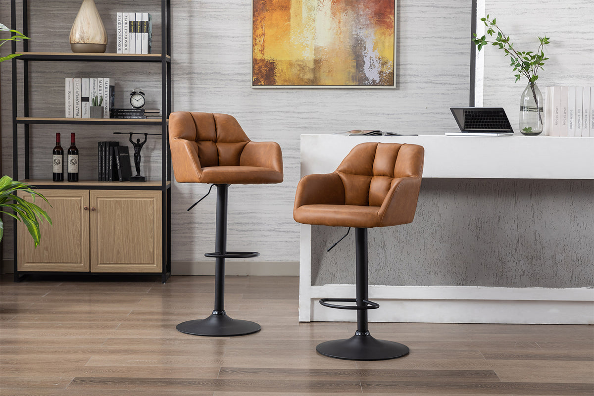 Brown Faux Leather Adjustable Swivel Bar Stool Set of 2 G5548