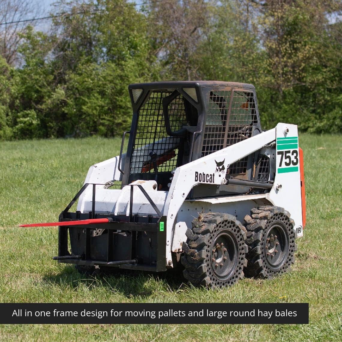 Skid Steer Hay Frame Attachment with 43" Hay Spear and Stabilizers, 4,000 LB S197